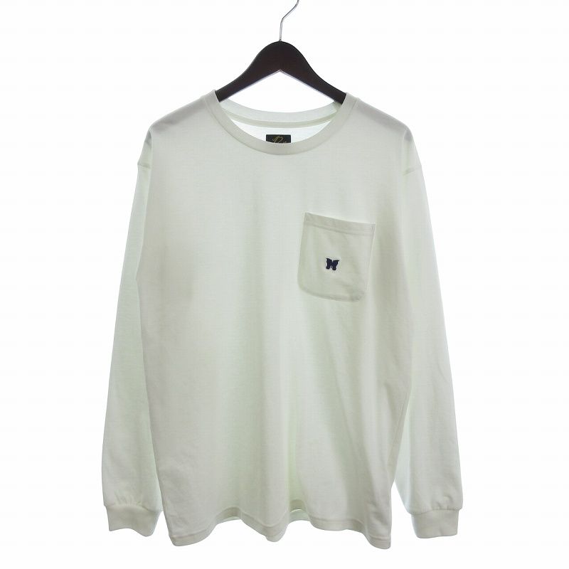 ニードルス ニードルズ Needles L/S Crew Neck Tee Poly Jersey Tシャツ カットソー 長袖 クルーネック ロゴ 刺繍 蝶々 PU307 白 ホワイト S