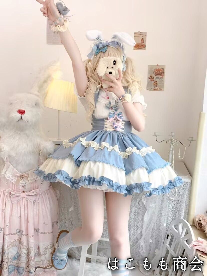 サスペンダー付き 人形襟付きシャツ