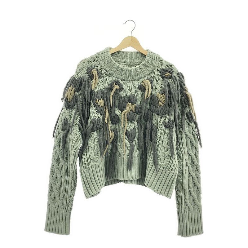 sacai / サカイ | 2022AW | フリンジ ケーブルニット | 2 | グレー