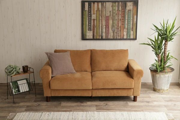 二人掛け キャメル コーデュロイ ソファ ヴィンテージベンチ ソファー