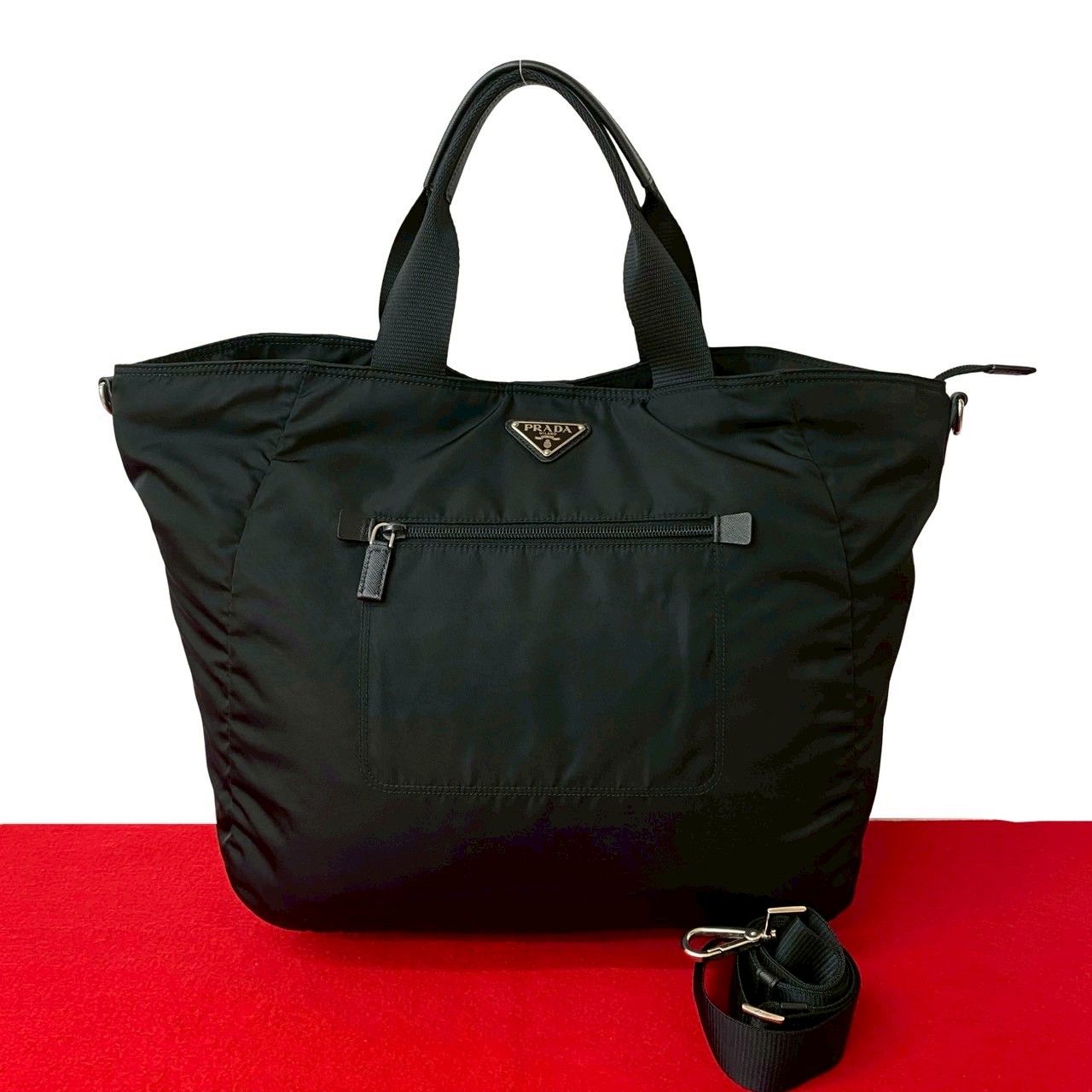 希少✨人気✨プラダ　2way ハンドバッグ 三角ロゴ ナイロン レザー 金具 黒 s02【美品】プラダ 三角ロゴ ナイロン レザー ブラック2way