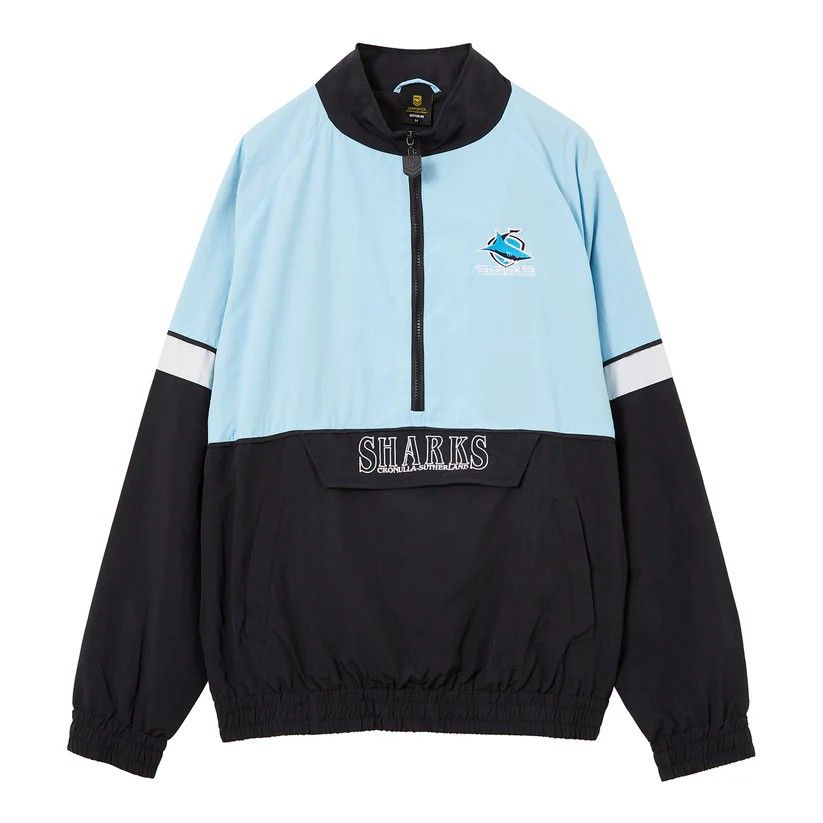 送料無料 匿名配送 ブレーチャーアスレチック クロヌラ サザランド シャークス レトロ メンズ ハーフジップ ウィンドブレーカー 水色 黒 公式モデル 日本未発売