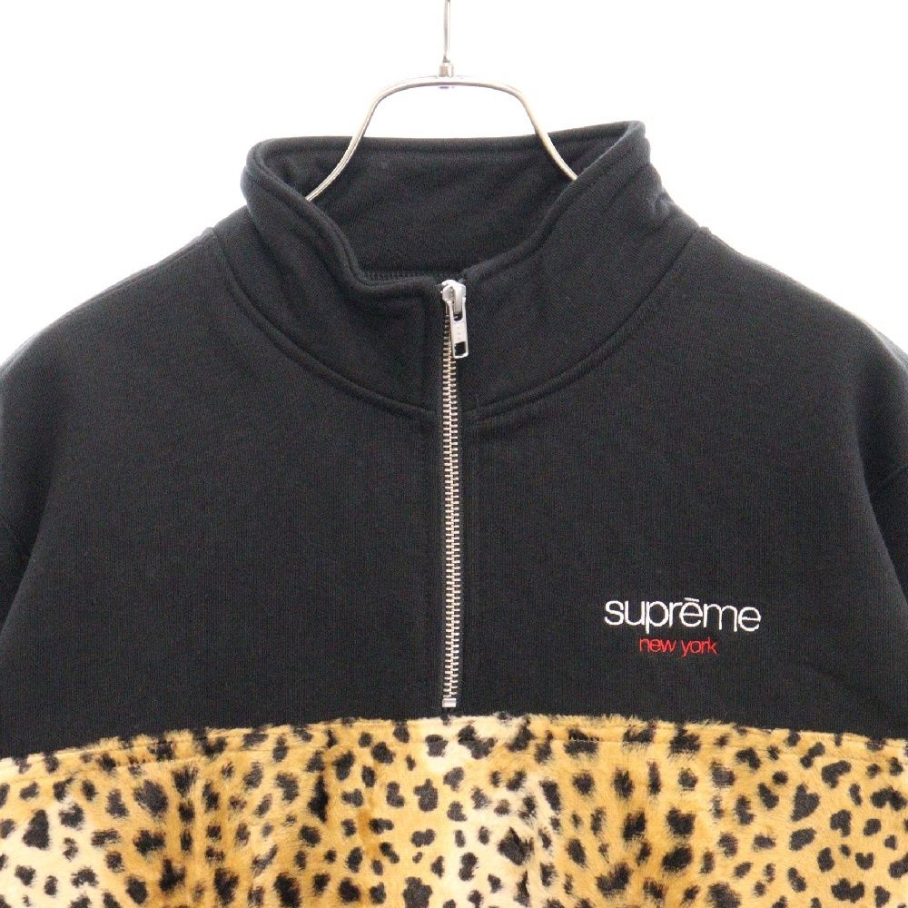 supreme ハーフジップ トレーナー Large 黒/レオパード
