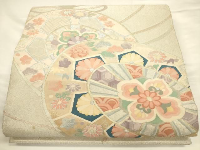 真作/今尾景年/花籠画賛/扇面/絹表装/横物/布袋屋掛軸HI-756 平和屋着物◎六通柄袋帯 つづれ 源氏車花文 金銀糸 正絹 逸品
