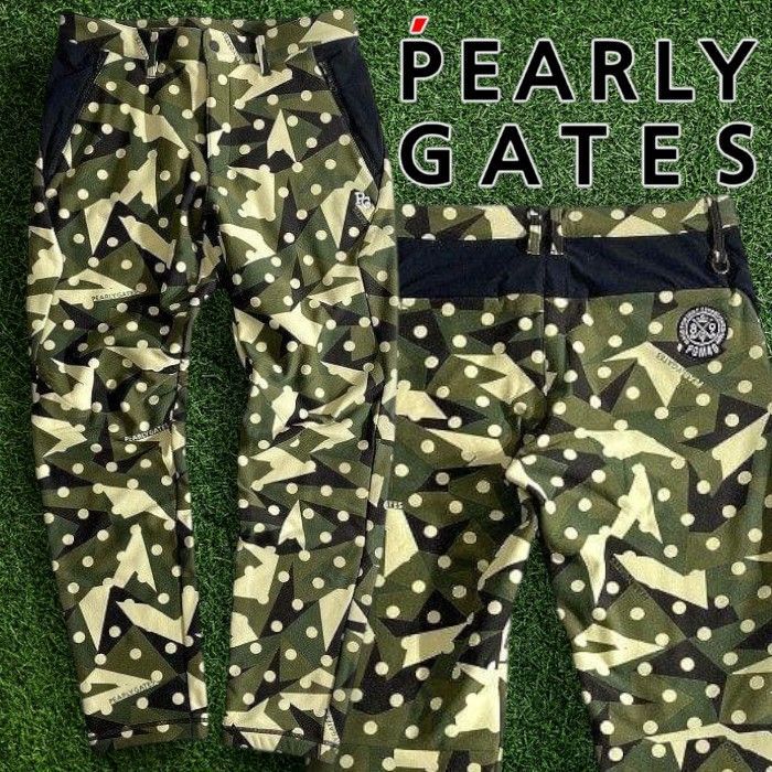 PEARLY GATES パーリーゲイツ ゴルフ 裏フリース カモドット柄 迷彩柄 ストレッチ ロングパンツ ゴルフウェア 053-2231121 定価3.3万 オリーブ カーキ ブラック ▲036 50206w06