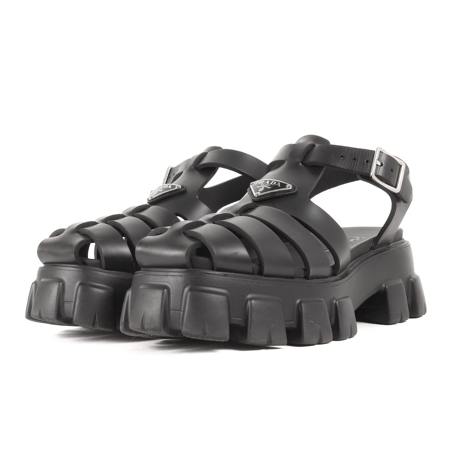 PRADA 黒 ラバー サンダル ロゴプレート付き PRADA プラダ ラバー サンダル 2X3083 3LKK メンズ