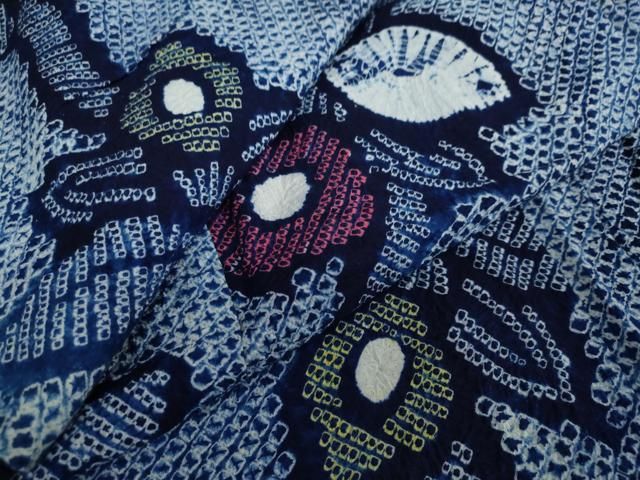 平和屋着物∴夏物 浴衣 有松鳴海絞り 幾何学文様 黒地 綿 逸品 CAAW1140ng