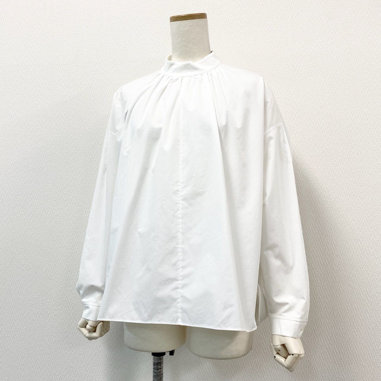 74c14 【美品】 Drawer ドゥロワー 長袖ブラウス 白シャツ チュニック 