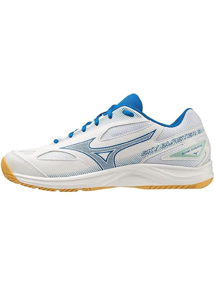 ミズノ バドミントンシューズ スカイブラスター 3 ホワイト ブルー ターコイズ 26.5 cm 3E