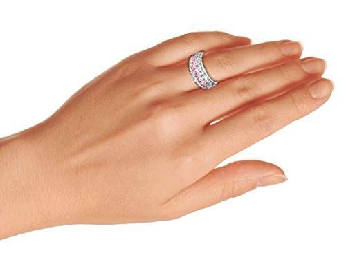  Bling Jewelry アールデコピンクブルークリアAAAキュービックジルコニアハーフエタニティチャンネルセットプリンセスカットCZドーム3行ワイドステートメントウェディングバンドリング女性.925スターリングシルバーコンフォートフィット8 リング アクセサリー