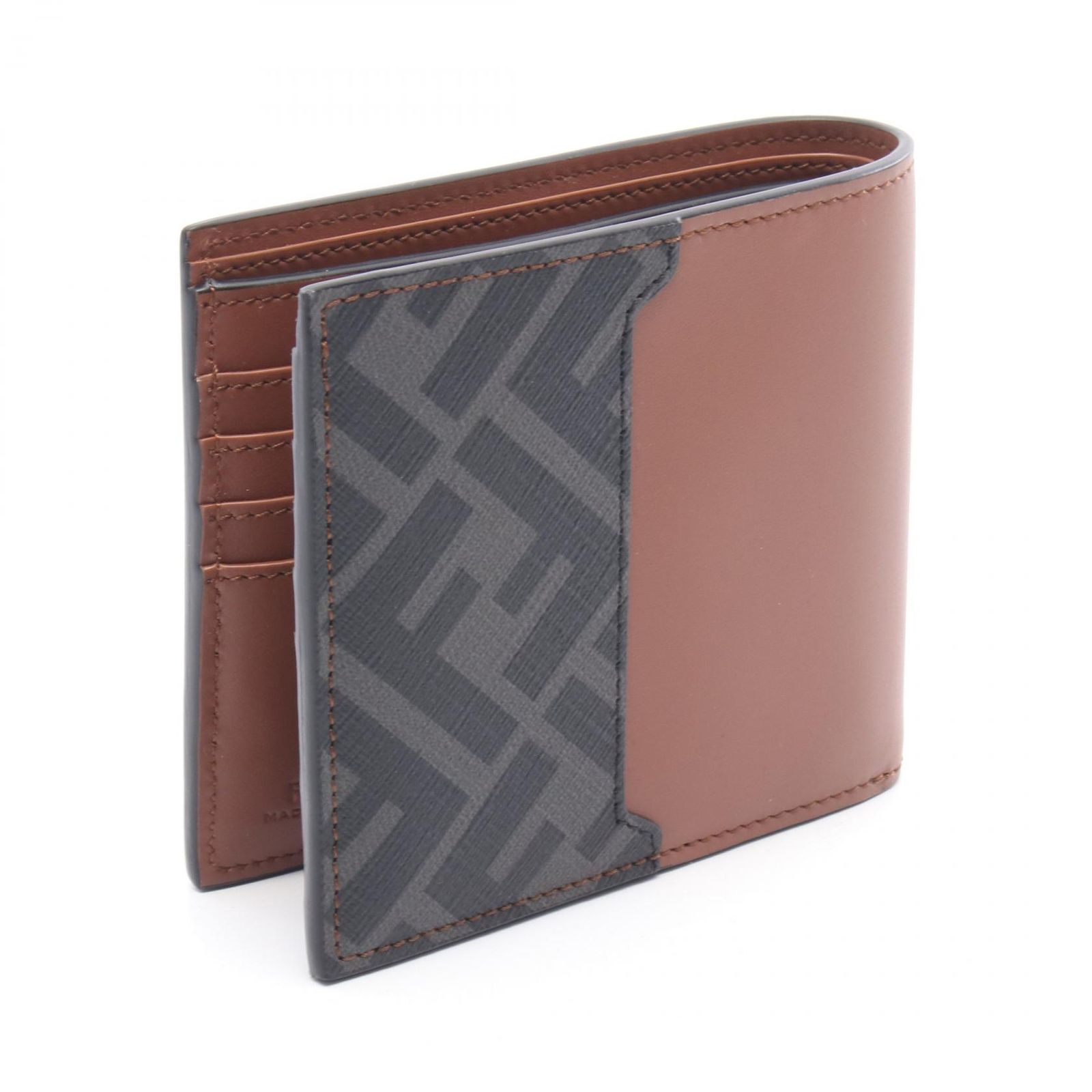 フェンディ FENDI 二つ折り財布 FFスクエア 7 M 0356 ブラウン レザー 二つ折財布 メンズ