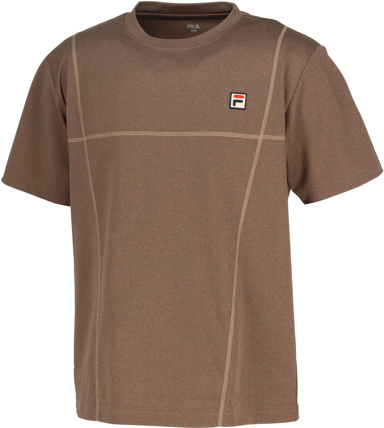フィラ FILA テニス ゲームシャツ メンズ 男性 大人 半袖 Tシャツ トップス ウェア ロゴ ワンポイント デニム風 ステッチ 部活動 クラブ サークル スクール 練習 試合 大会 EM0274 06Z ブラウン