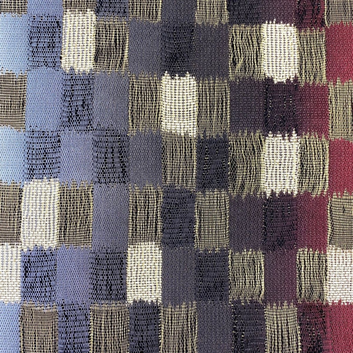 袋帯 秀品 縞 市松 金通し 本泥染 紫 六通 正絹