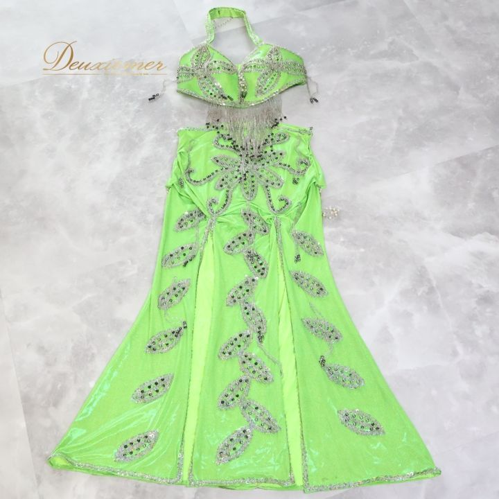 ベリーダンス オリエンタル 衣装 上下セット グリーン系 黄緑