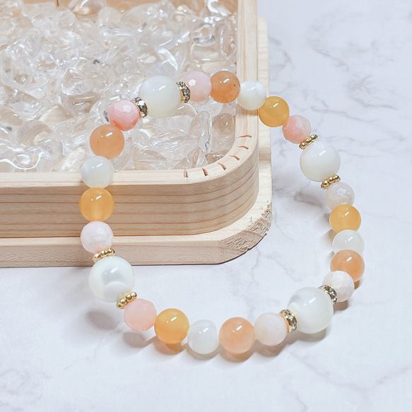パワーストーン ブレスレット オレンジアベンチュリン・ピンクオパール 恋愛成就 癒し 縁結び 誕生石 10月 淡色ピンクアベンチュリン - 8mm玉、サイズ15cm | 天然石ブレスレット