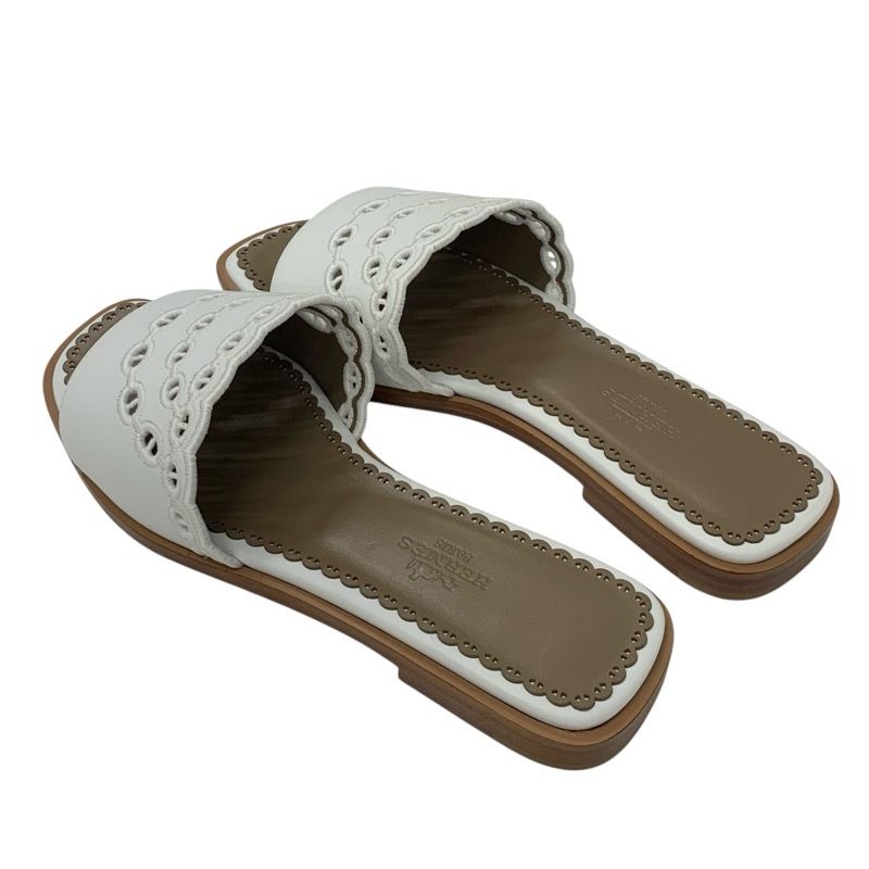 エルメス HERMES ガエル サンダル 靴 シューズ レザー ホワイト 白 未  