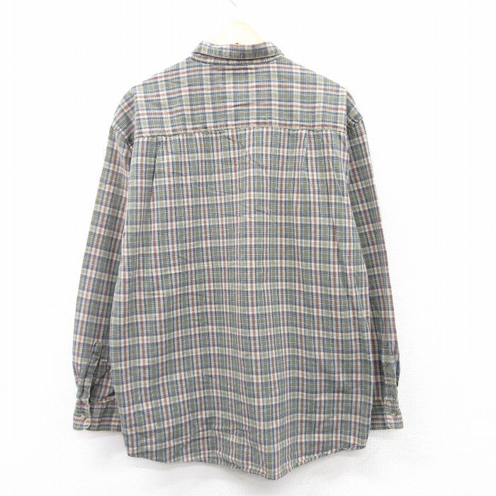 L/古着 長袖 シャツ メンズ 00s コットン ボタンダウン 濃緑他