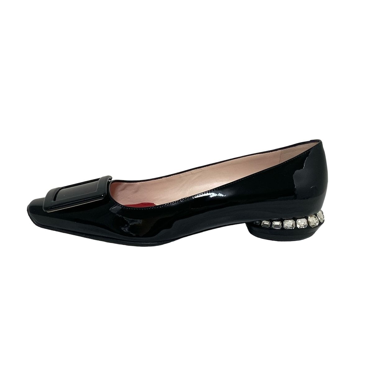 RogerVivier ロジェヴィヴィエ パンプス 381 2 レディース 黒 バレリーナ ローヒール ジュエル ビジュー アウトソール張替済 レザー