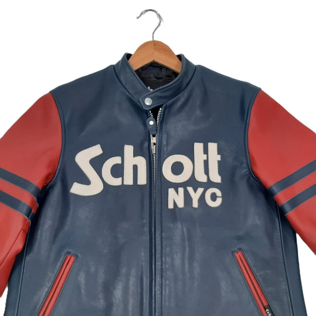 Schott ショット ライダースジャケット カフェレーサー ネイビー×レッド