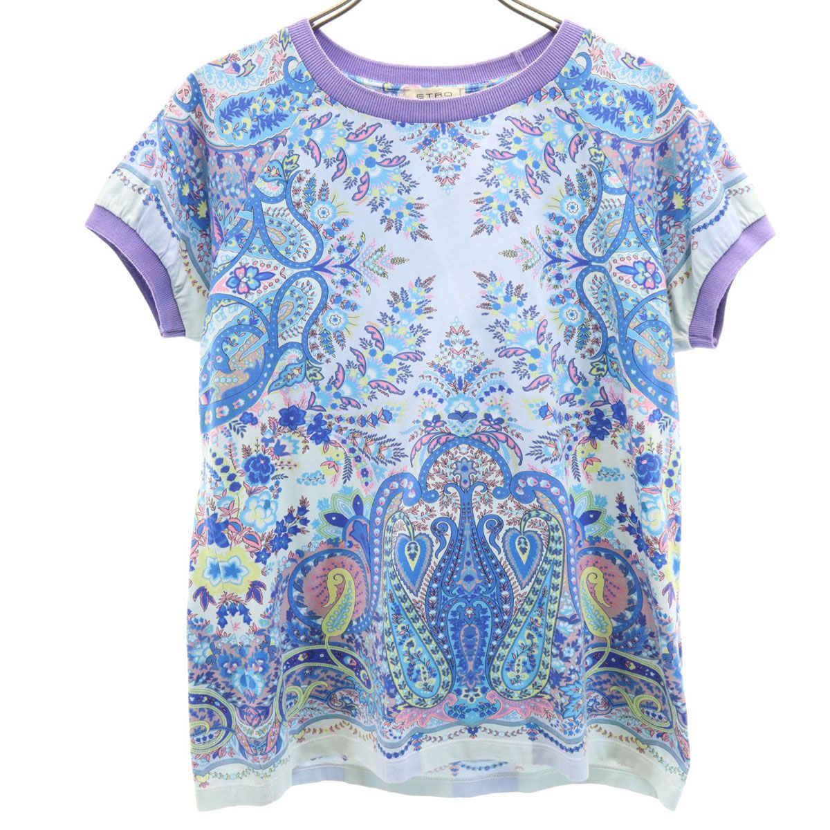 ETRO エトロ イタリア製 花柄 半袖 Tシャツ 44 ブルー系 レディース 