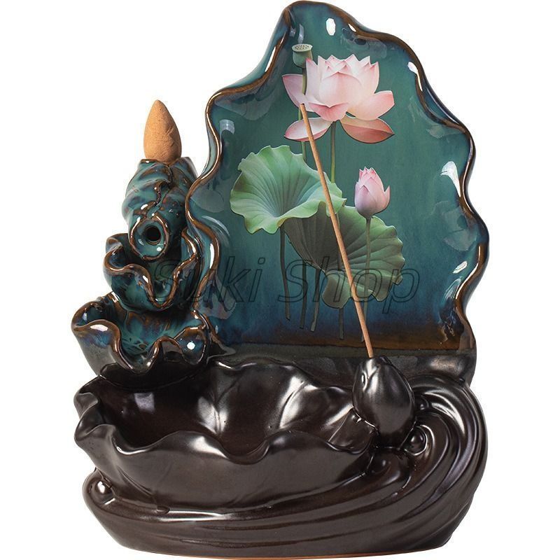 陶磁器逆流香炉蓮の葉青の左右に花源香炉家居置物 陶磁器逆流香炉蓮の葉青の左右に花源香炉家居置物