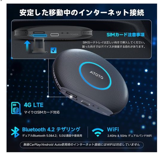 MYATOTO CB6A-J-BK ワイヤレスCarPlay/Android Autoアダプターを