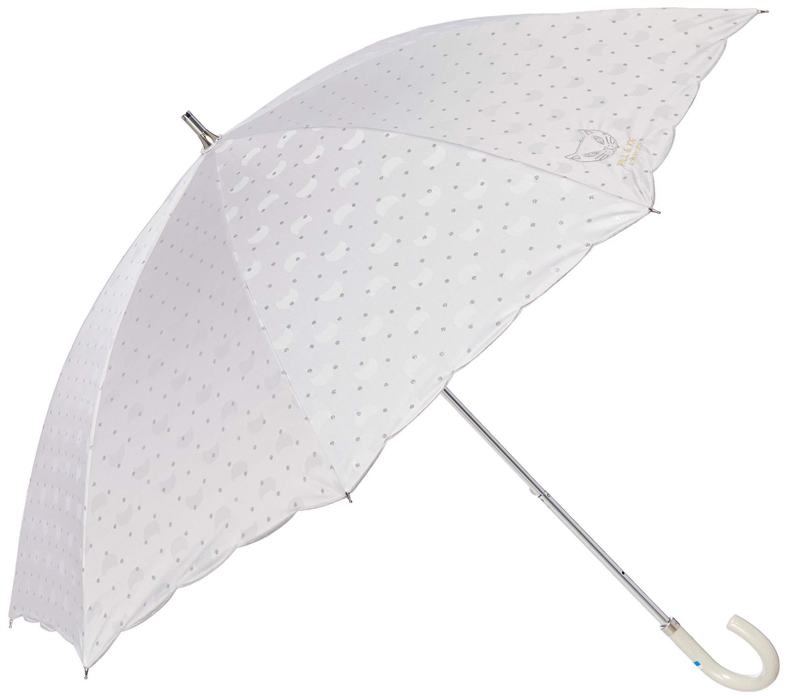 新着商品 レディース かわいい オシャレ ネコ ドット ロゴ入り 遮熱遮光 ライトグレー 晴雨兼用傘 パラソル ショート傘 日傘 猫刺繍 親骨の長さ 約50㎝ JOE ポール＆ジョー - PAUL 長傘 ムーンバット