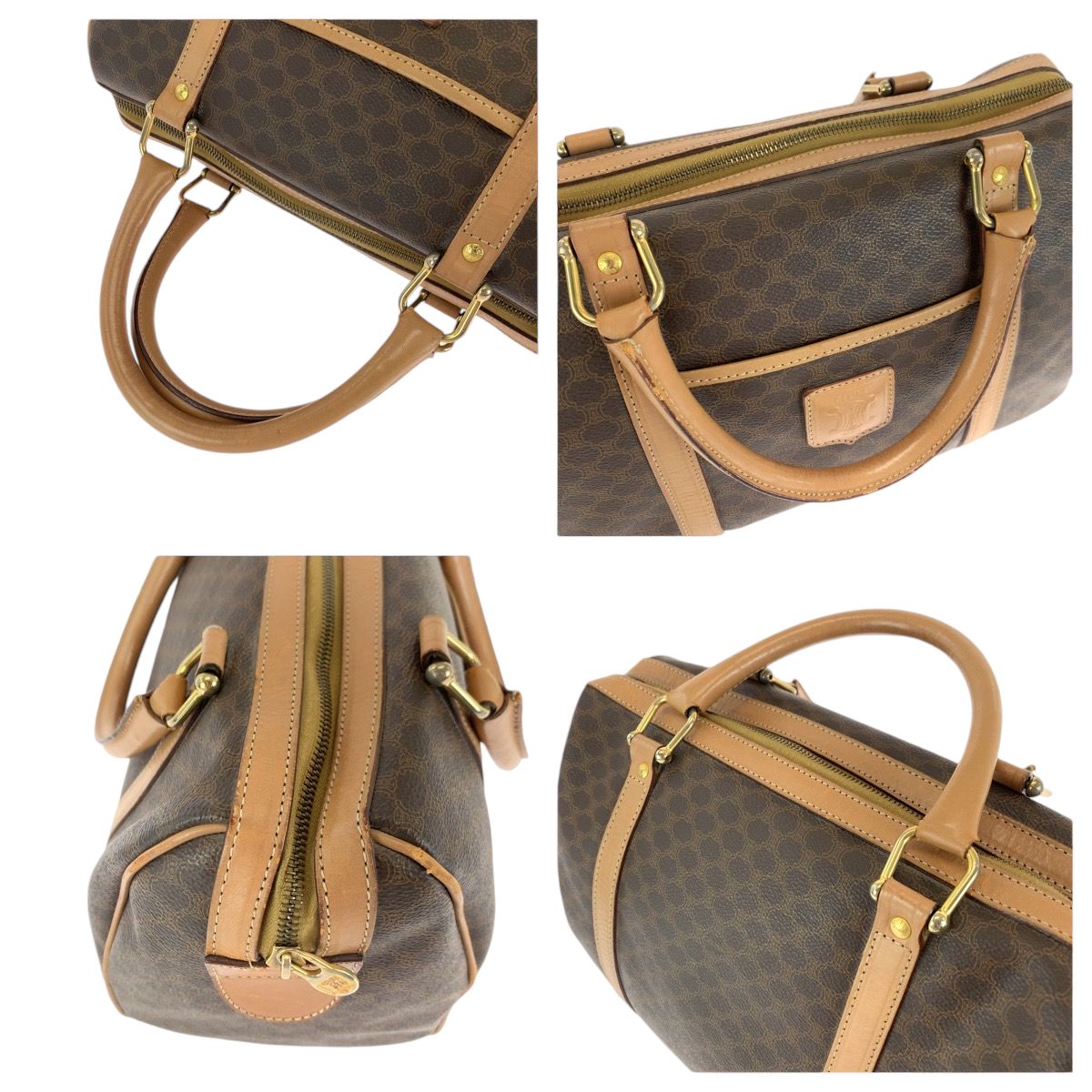 【CELINE】ボストンバッグ　マカダム柄　ゴールド金具　PVC ブラウン. 美品 CELINE セリーヌ ヴィンテージ マカダム ブラウン ゴールド金具