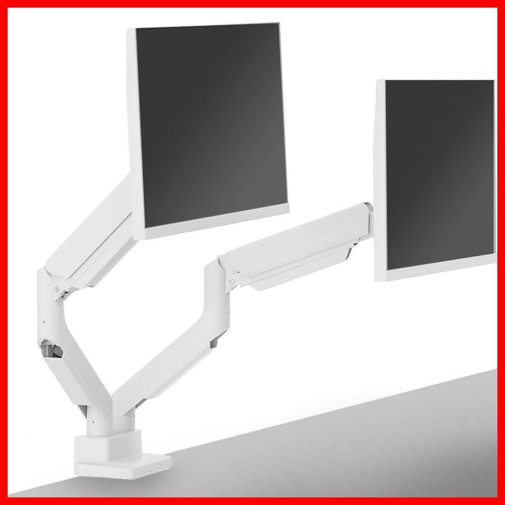 モニターアーム White 白 デュアル PS2D 17-49インチ対応 耐荷重1-15kg クランプ Pixio グロメット ホワイト