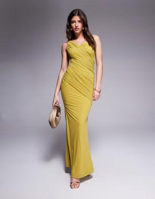 エイソス レディース ワンピース トップス ASOS DESIGN stretch chiffon knot draped maxi dress in chartreuse Chartreuse