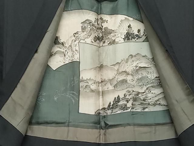 ★着物10★ 1円 逸品!! 正絹 着物 男性用 紋付き羽織 正装 袷 身丈146cm 裄72cm [同梱可] ☆☆☆☆☆ 黒紋付 正絹 着物(もしくは羽織) 仕立てオーダー 羽二重 | 男着物の