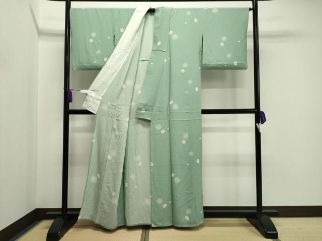 平和屋着物▽上質な小紋 単衣 枝梅花文 鬼しぼ縮緬 正絹