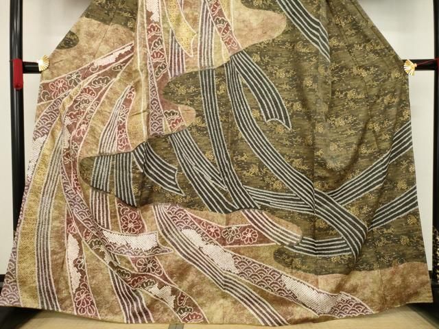 平和屋着物○訪問着 絞り 刺繍 蔓帯草花文 暈し染め 金糸