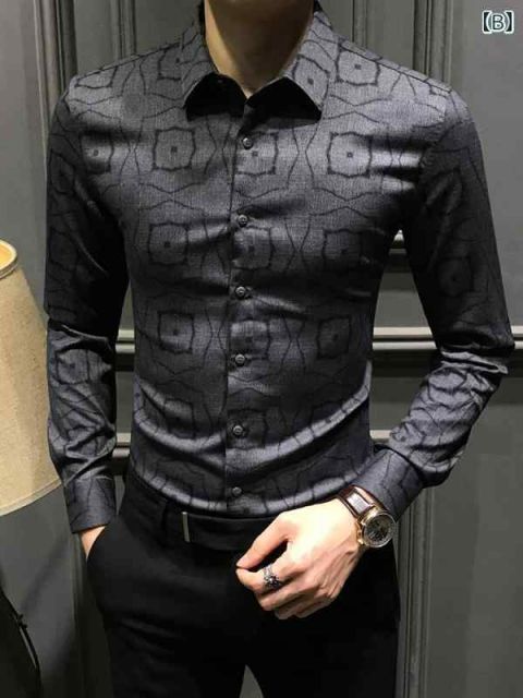 2XL 秋冬 コーデ メンズ 服 シンプル ファッション オシャレ 大人 かっこいい 大きいサイズ ストリート 紳士服 プリント シャツ 長袖 スリム カジュアル ビジネス ウェア ノー アイロン WWW_KARIMZIABAT_FR