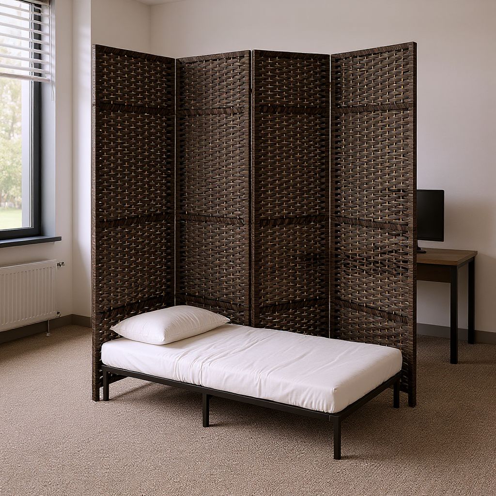 - パーテーション 4連 幅161×奥行2×高さ148cm×4連 衝立 部屋 仕切り 目隠し 編み込み生地 リビングルーム 和室 寝室 オフィス ブラウン