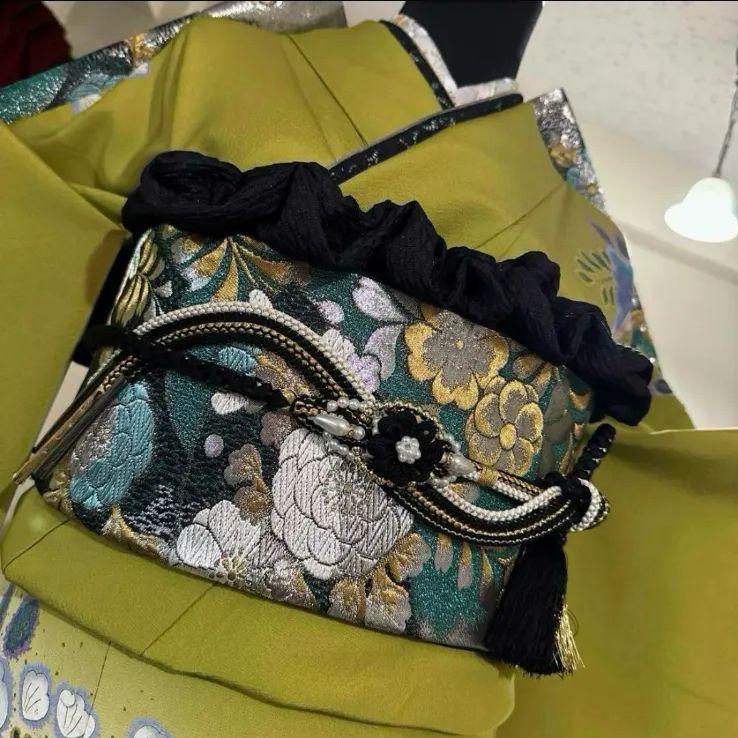 振袖フルセット(7点)・辻が花・鶯色・絞り・パールトーン加工済・正絹