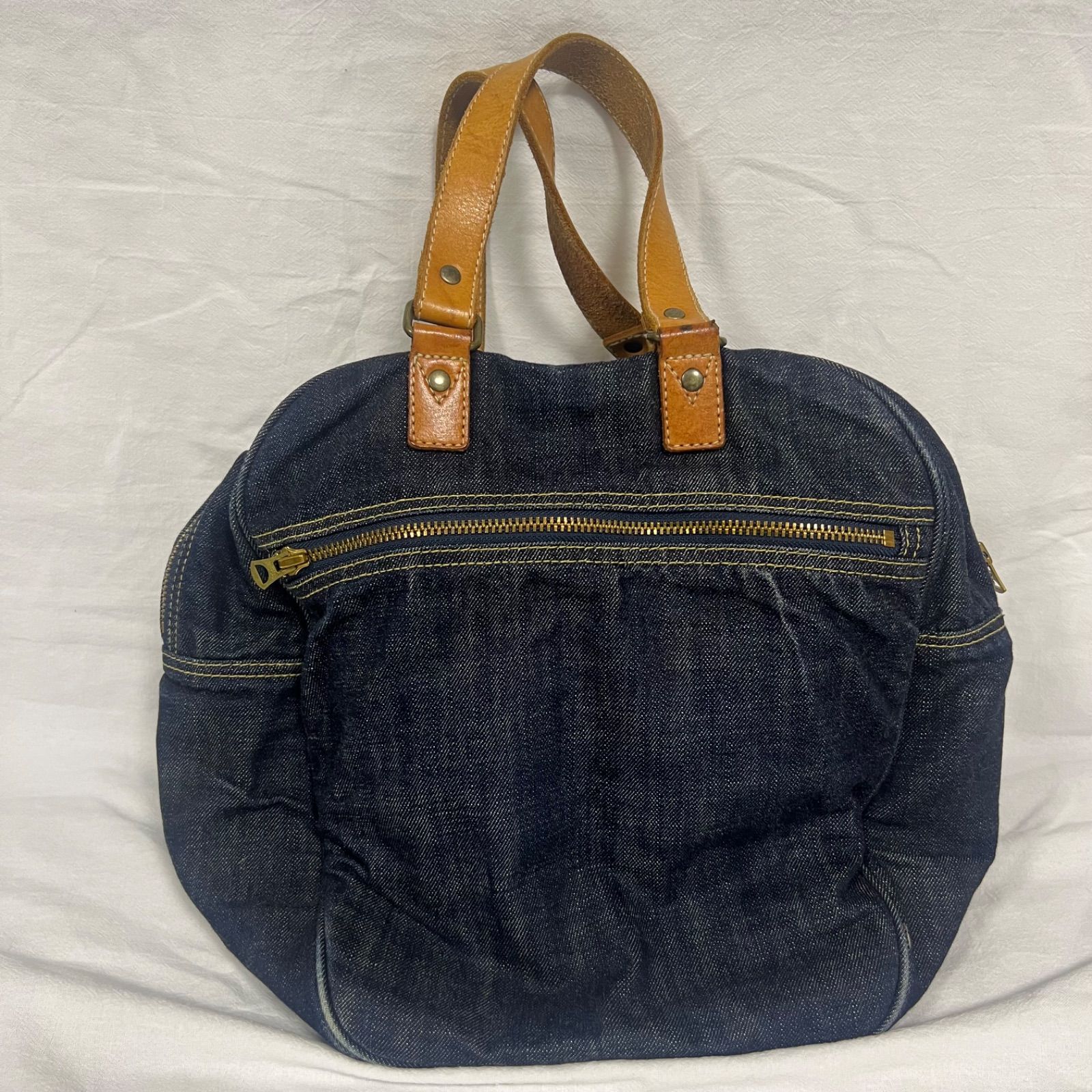 keikiii×Lee デニム ビンテージ 本革 レザー ハンドバッグ ボーリングバッグ トートバッグ
