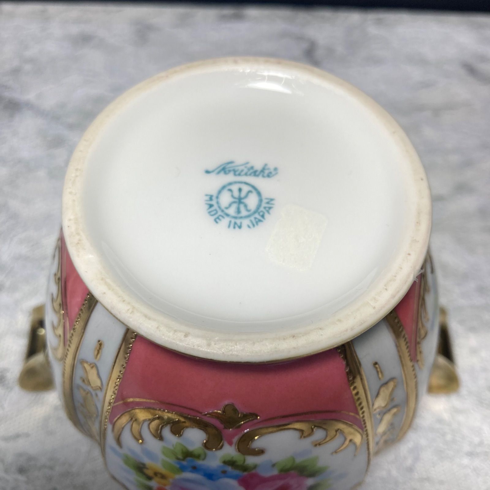 オールドノリタケ 金彩取手 蓋つき シュガーポット ピンクローズ 薔薇