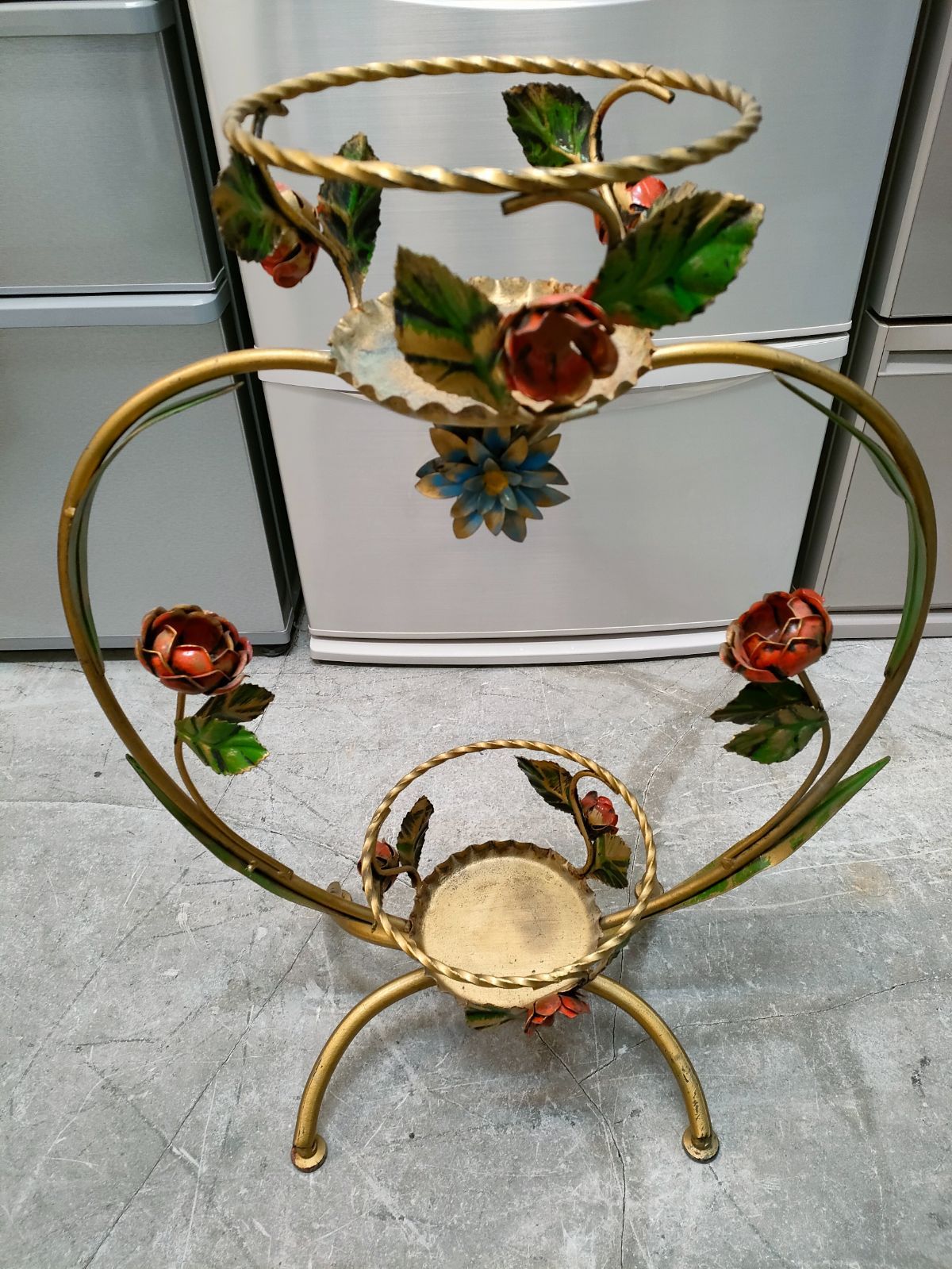 ヴィンテージ*古いラタンのペニー・ファージング型フラワースタンド