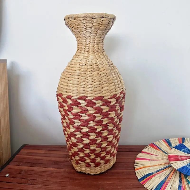 竹製 花瓶 フラワーポット フラワーベース 手織り 花器  幾何学模様 かわいい おしゃれ インテリア ホームデコ フラワーアレンジメント 玄関 リビング 4-7