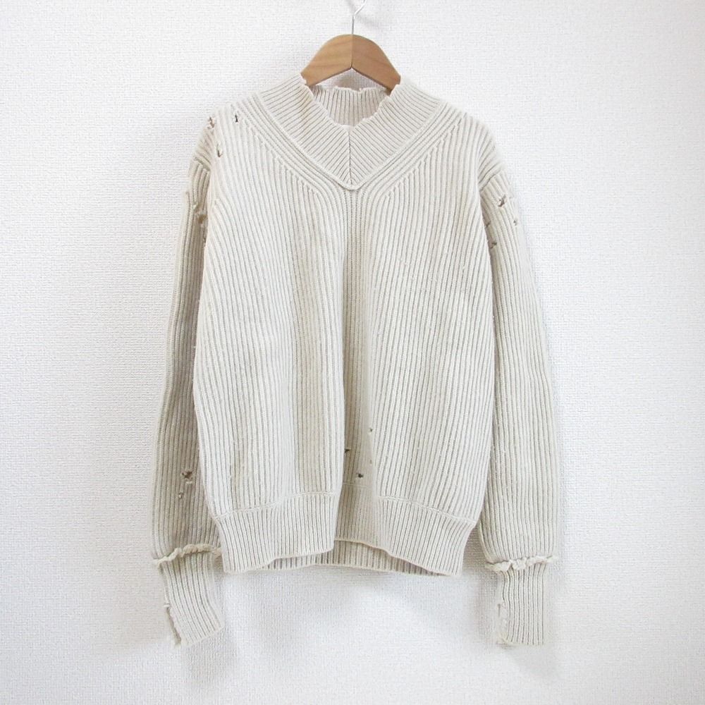 HELMUT LANG - 良品 HELMUT LANG ヘルムートラング DISTRES ウール100％ ダメージ加工 長袖 ニット セーター S ベージュ レディース 古着 中古 USED 良品 HELMUT LANG ヘルムートラング DISTRES ウール100