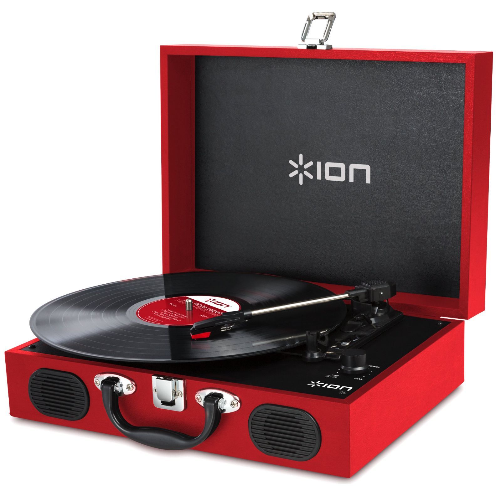 新着商品 ポータブルレコードプレーヤー スーツケース型 スピーカー内蔵持ち運び Audio アイオンオーディオ 電池でも稼働 Vinyl ION Transport 赤