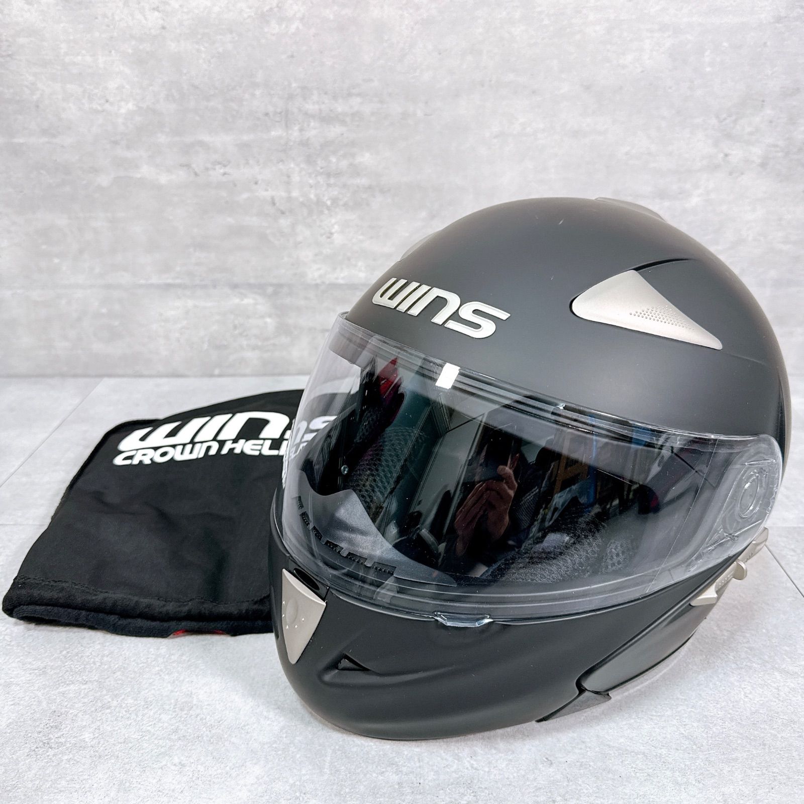 WINS ウインズ CR SERIES CR-I ヘルメット フルフェイス インナーバイザー付システムヘルメット フリップアップ Mサイズ マットブラック K156 FFCRYSTALESIA_COM