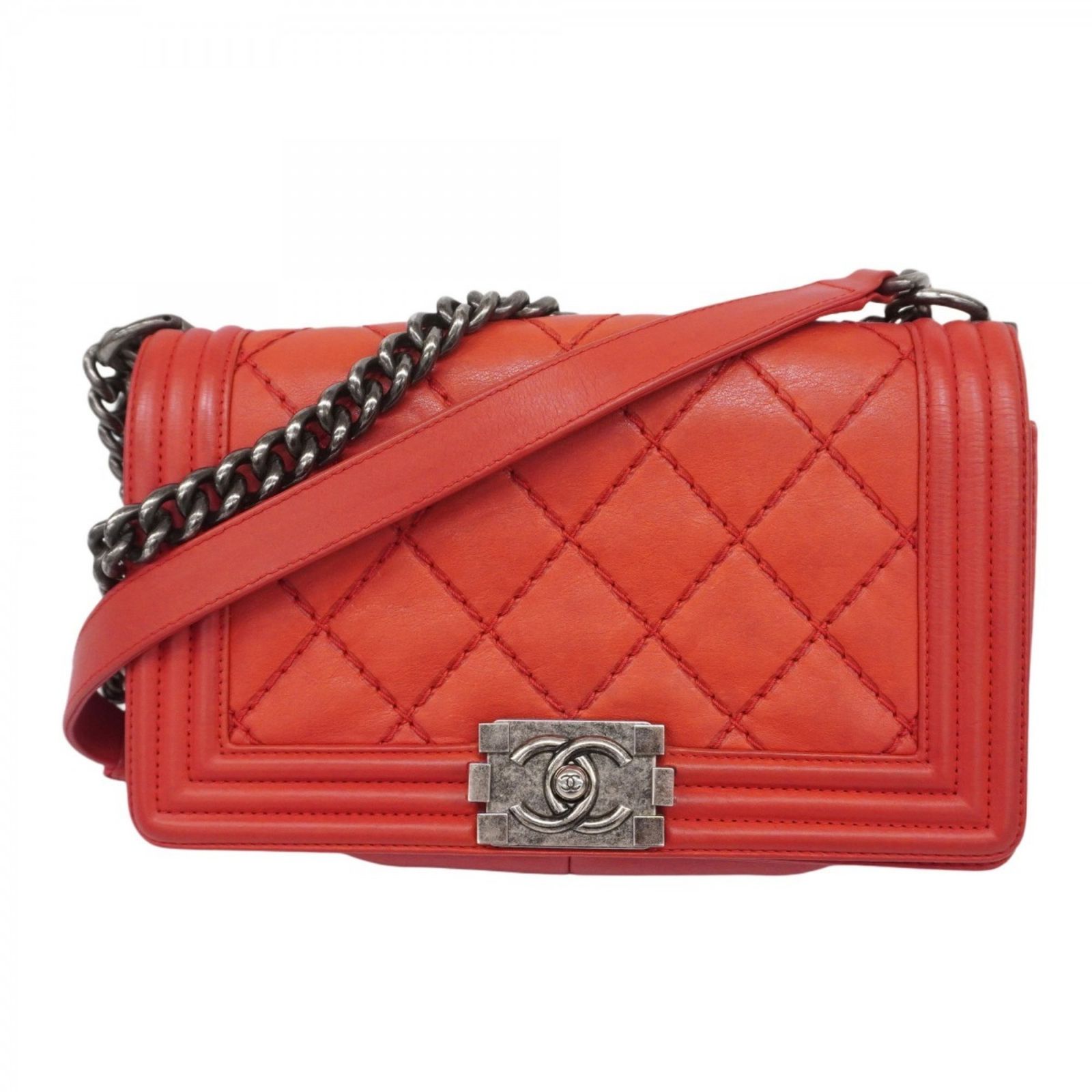 シャネル Chanel シャネル ショルダーバッグ ボーイシャネル ワイルドステッチ チェーンショルダー レッド レディース