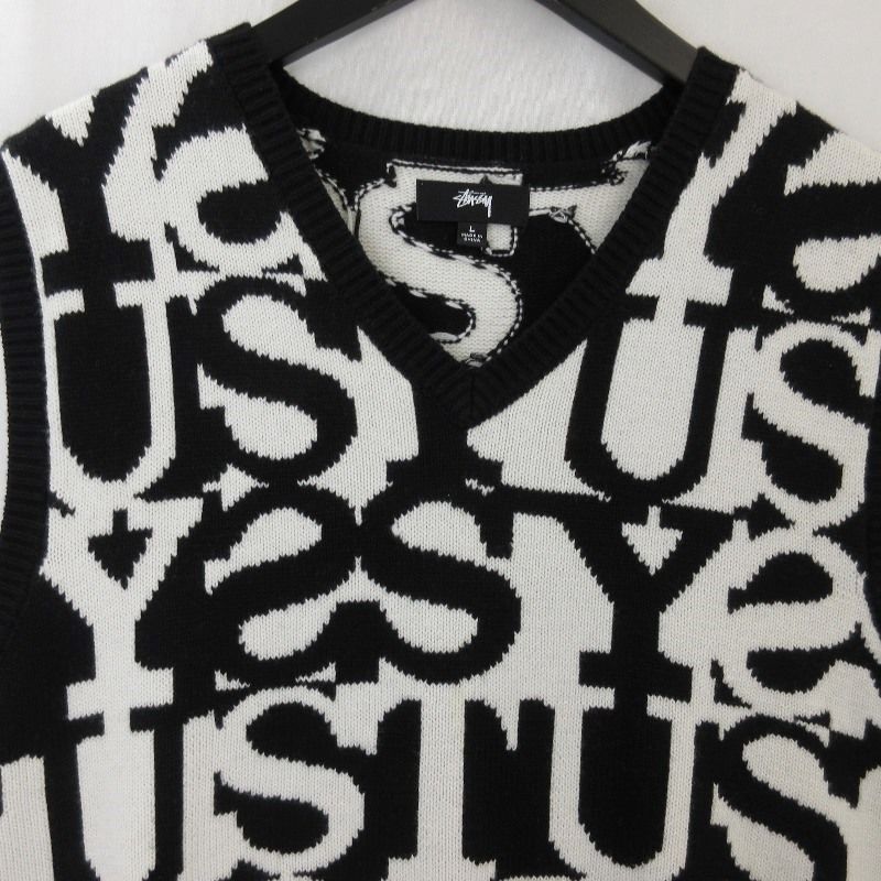 Stussy ステューシー ニットベスト 117192 STACKED SWEATER VEST 黒 白 