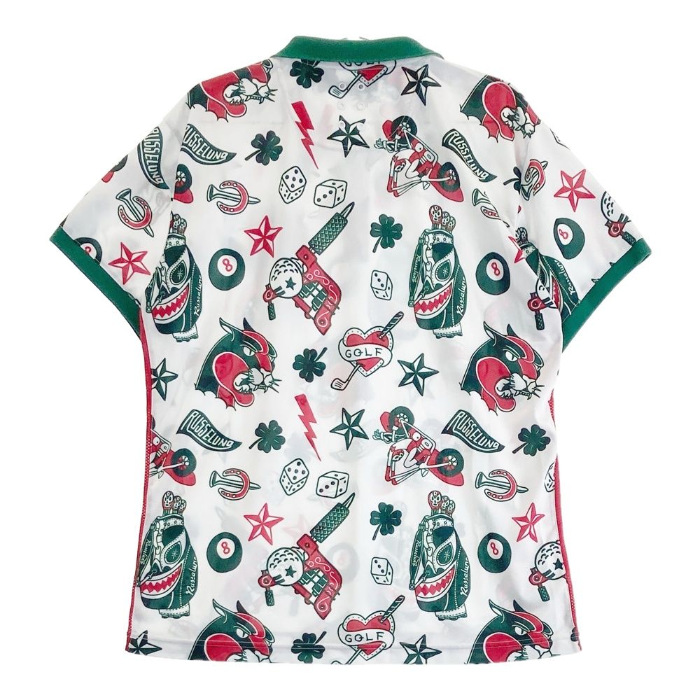 サイズ 6 RUSSELUNO ラッセルノ 半袖ポロシャツ ルチャ ワッペン 総柄 ホワイト系 240101513667 ゴルフウェア メンズ ストスト