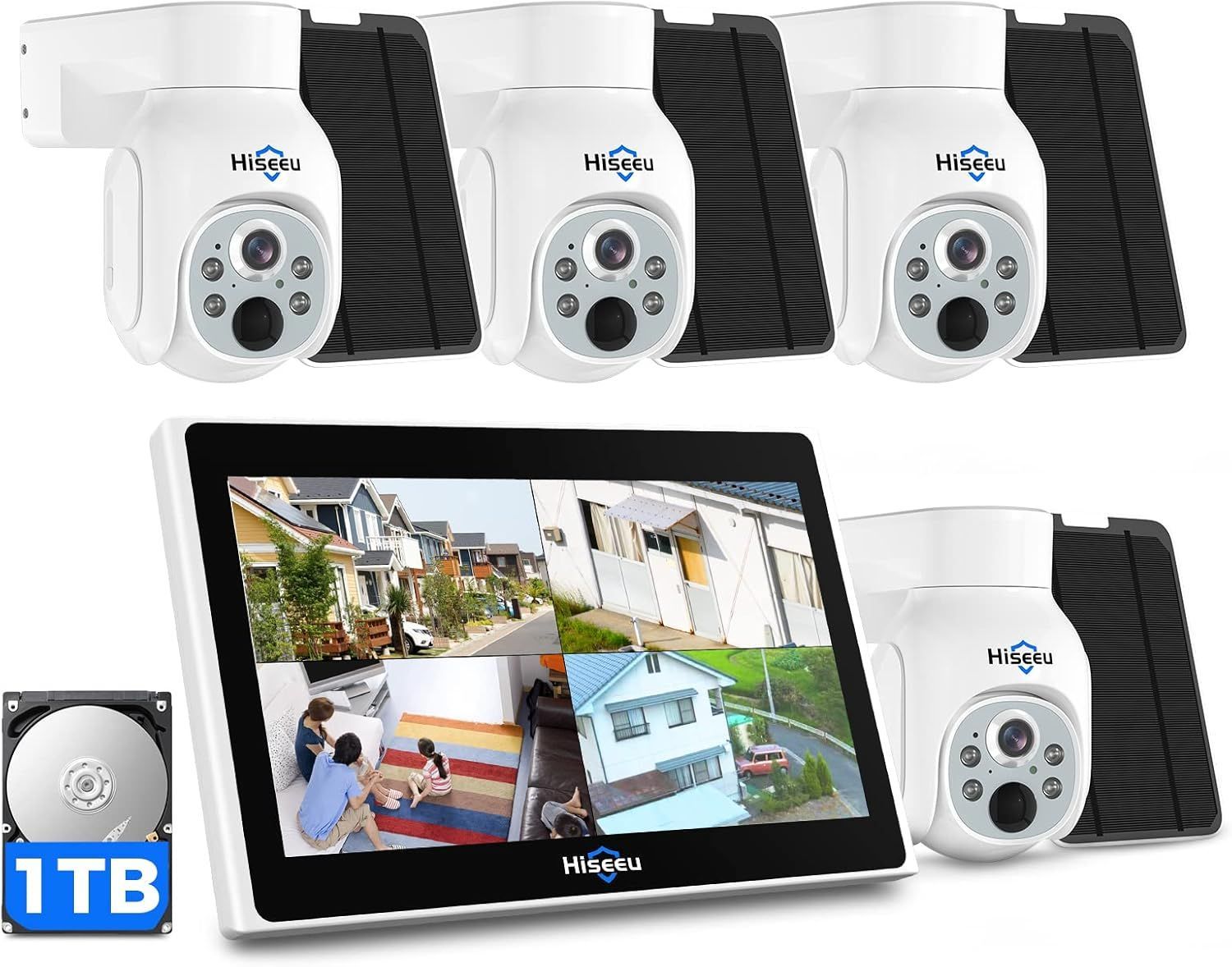 ソーラーパネルカメラ セット 10インチLCD液晶モニタ一体型NVR 8000mAh 遠隔監視 防水等級ip65