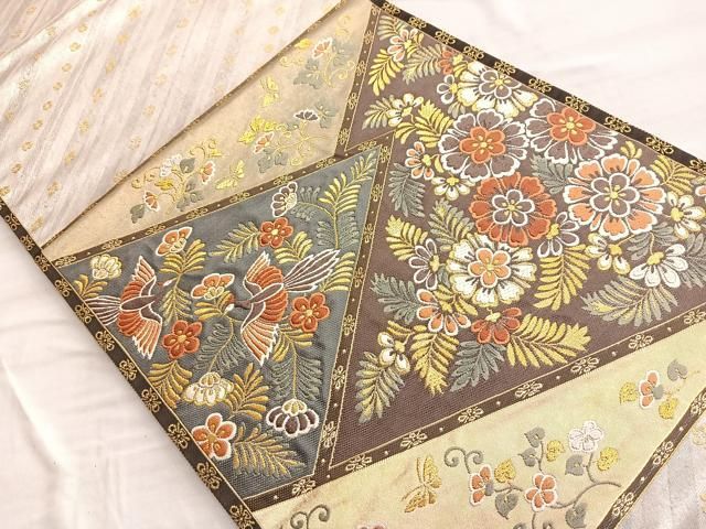 袋帯 上品唐織 金糸 正絹 AO-2618 袋帯 正絹 金糸に唐織 おしどり 箔 U-4386
