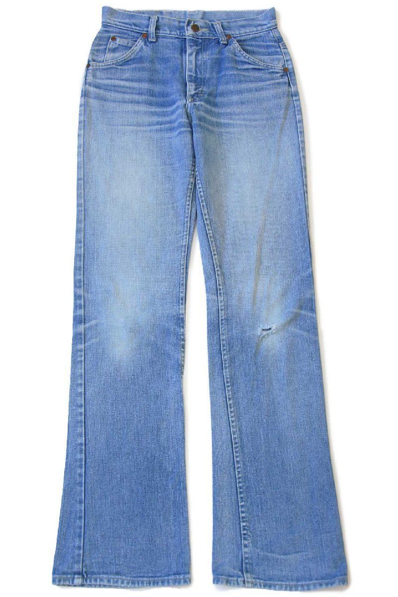 70s USA製 Leeリー 200 フレア ダメージ デニムパンツ ヒゲ w28