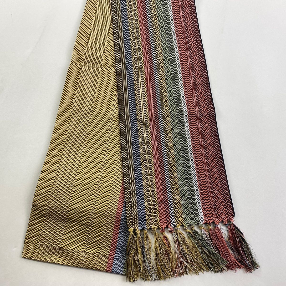 平和屋着物●両面　半幅帯　霞間道　金通し地　正絹　逸品　未使用　DAAY0198ob 平和屋着物○両面 半幅帯 霞間道 金通し地 正絹 逸品 未使用